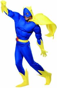 Bananaman Costume Superhero Banana Man Adult Fancy Dress 80s Outfit