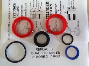 DUAL 5667 Lift Cylinder Replacement Seal Kit for some 105 Loaders 2" bore/1" Rod - Picture 1 of 4