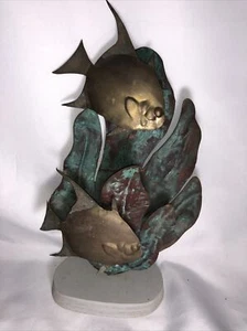 Vintage Kupfer Engel Fisch Tischplatte Skulptur Holzsockel repariert Wasser/U2D - Bild 1 von 8