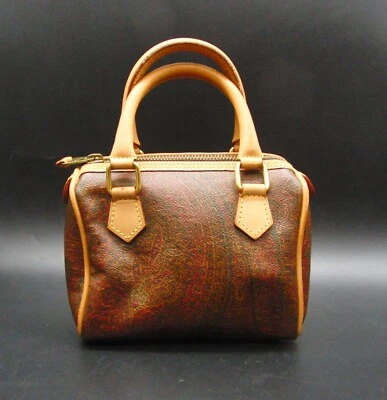 Etro Leather Small Handbag Tote Bag Textured Paisley Brown Satchel Top Handle - Image 1 of 4