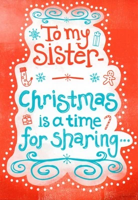 Funny Humorous MERRY CHRISTMAS Card FOR SISTER "Sharing" by Hallmark + Envelope - Image 1 of 4