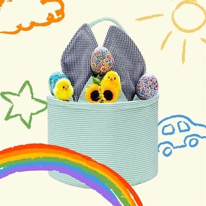 Personalized Seersucker Easter Baskets for Kids – Cute Bunny Ear Design, Striped - Picture 1 of 7