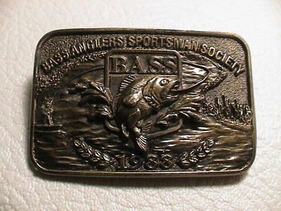 1988 BASS ANGLERS SPORTSMAN SOCIETY FISHING 3D LOOK METAL BRASS BELT BUCKLE! - Image 1 of 2