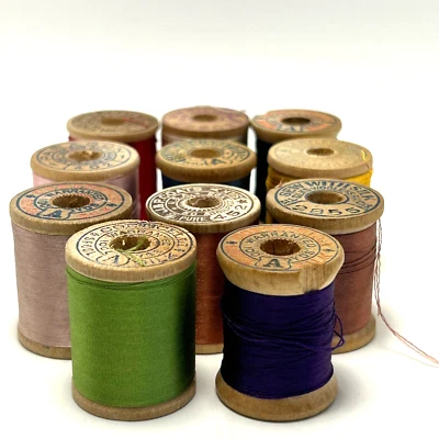 Vintage Silk Thread on Wooden Spools Lot of 11 - Image 1 of 4