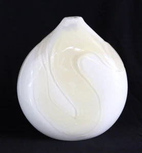 White/Beige Blown Glass Tear Drop Vessel by Kathleen Mitchell 7" tall x 6" wide - Picture 1 of 10