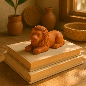 3" W 4.7''L Terra Cotta Clay Lion Figurine - Handcrafted Figurines Home Decor - Picture 1 of 3