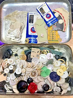 Louis Sherry Tin with Antique & Vintage  Buttons Shell & Misc. Needles & Sewing - Image 1 of 4