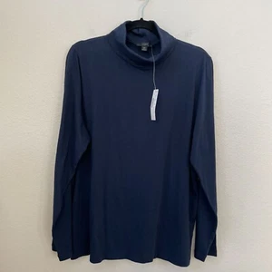NEW J Crew Womens Plus 2X Navy Blue Turtleneck Long Sleeve Top Cotton Shirt - Picture 1 of 9