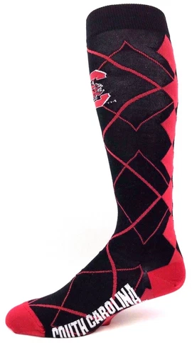 South Carolina Gamecocks Black & Maroon Argyle Thin Long Socks Cover