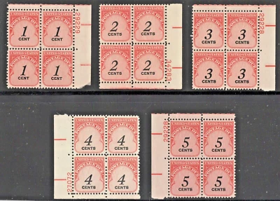 US Postage Due, J89-93 Plate Blocks of (4) MNH - Image 1 of 2