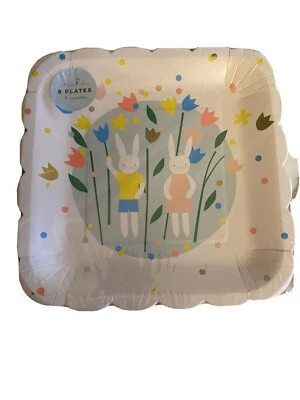 Meri Meri Rabbit Easter Bunny Paper Plates Tulips Pack of 8 - Image 1 of 4