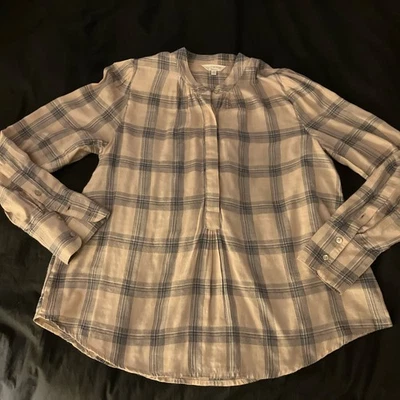 Camisa Lucky Brand Rosa Pálido y Azul a Cuadros Popover Henley LS, Algodón M Foto 1 de 4