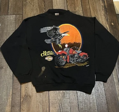 Vintage 90s Harley Davidson Eagle Fun Wear Motorcycle Crewneck Sweatshirt Large - Image 1 of 4