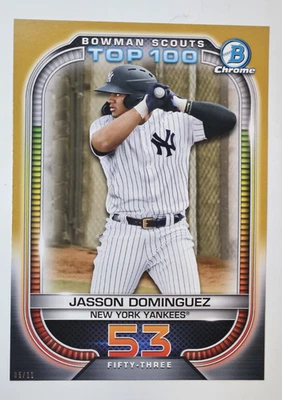 2021 Bowman Chrome 5x7 Gold Jasson Dominguez #BTP-53 Yankees /10 Prospect RC - Image 1 of 3