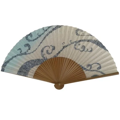 Ventilador Plegable de Papel Japonés Sensu De Colección Marco de Bambú Vides Azules Banco Ogaki 4D847 Foto 1 de 4