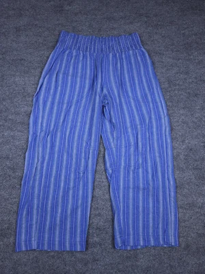Pantalones cortos Pilcro de pierna ancha para mujer medianos azules a rayas mezcla de lino elásticos Foto 1 de 4