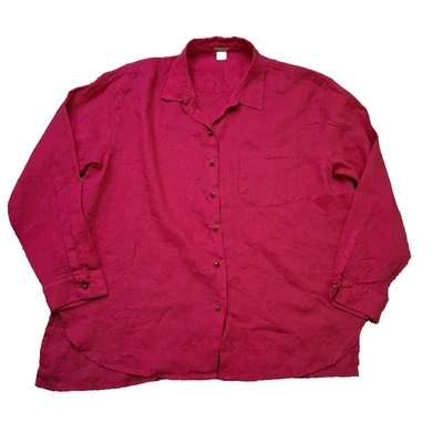 Camisa Magaschoni Rosa Caliente 100% Lino Botón Frontal Minimalista Artística Grande Boho Foto 1 de 4