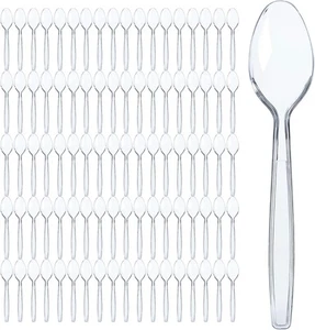 Prestee 300 Clear Plastic Spoons Bulk - Durable Disposable Plastic Silverware Sp - Picture 1 of 5