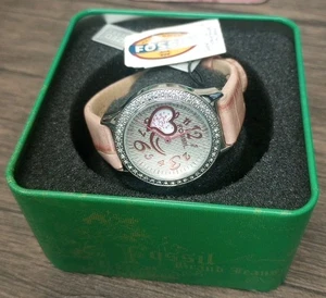 Authentic Pink Fossil Heart Watch, Crystalized Swarovski Face, New - Picture 1 of 8