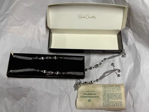 Vintage Signed Sarah Coventry SilverTone Beaded Chain 36” Long Open Necklace BOX - Picture 1 of 6