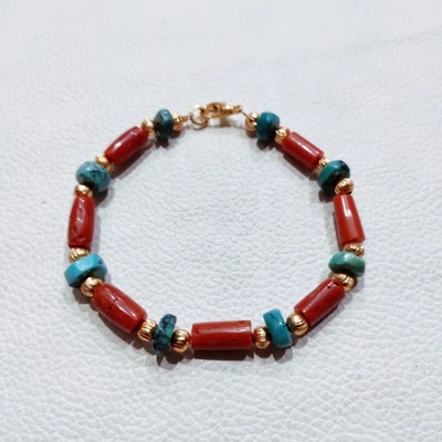 Pulsera de cuentas turquesa-coral natural turquesa joyería hecha a mano Foto 1 de 4