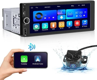 6.9" Single 1 DIN Car Stereo Touch Screen Radio Carplay MP5 USB with Camera GPS - Image 1 of 4