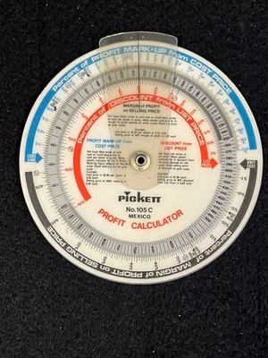 VINTAGE PICKETT PROFIT CALCULATOR NO 105 C CIRCULAR SLIDE RULE ROUND DISC - Image 1 of 2