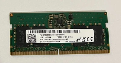 Micron 8GB DDR5 4800 MHz PC5-38400 SODIMM Laptop Memory RAM - Image 1 of 2