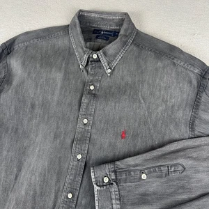 Vintage Polo Ralph Lauren Denim Shirt Mens Black Faded Blake Button Down Pony 90 - Picture 1 of 14