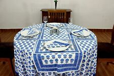 Blue and White Round Block Printed Table Cloth Cotton table Cover Gift for Her