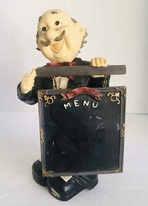 Happy Waiter Figure Holding Chalkboard Menu Sign 11" - Picture 1 of 7