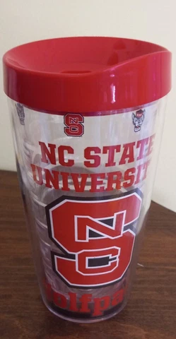 Vintage NC State University Wolfpack 16 oz Tumbler Cup Made in USA Red & Clear Cover