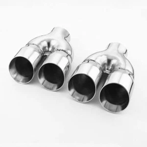Quad 3.5" Out Stainless Steel Exhaust Tips 3" Inlet Angle Cut Dual Wall 9" Long - Picture 1 of 7