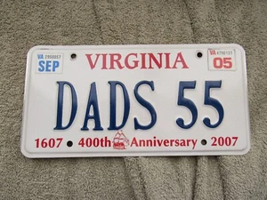 Vintage VIRGINIA State License Plate 400th Anniversary DADS 55 - Picture 1 of 4