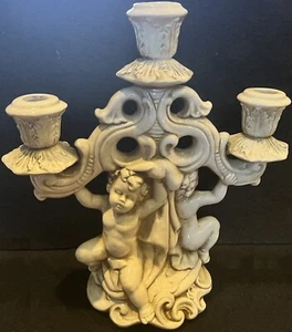 CARRARO Italian White Porcelain Candelabra with Cupids Centerpiece Decor Vintage - Picture 1 of 8