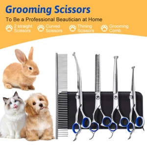 Pet Grooming Scissors Dog Haircutting Tool Set Professional Trimming Scissors - Picture 1 of 17