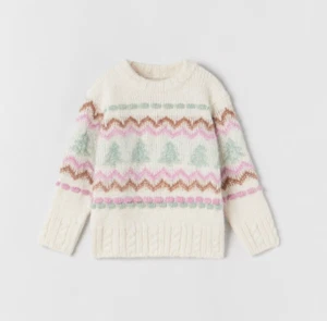 ZARA Bebé Niñas JACQUARD PUNTO SUÉTER 9-12 Meses Color Crudo PVP £19.99 - Imagen 1 de 3