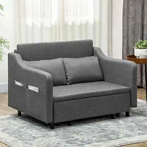 HOMCOM Pull Out Sofa Bed, Fabric 2 Seater Sofa Couch for Living Room, Grey - Picture 1 of 7