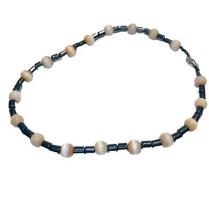 Hematite Bracelet With Cream Color Beads 10” Long Anklet Bracelet - Picture 1 of 3
