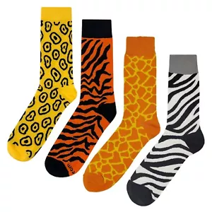 NWT Animal Pattern Dress Socks 4 Pack Novelty Men 8-12 Crazy Fun Sockfly - Picture 1 of 6