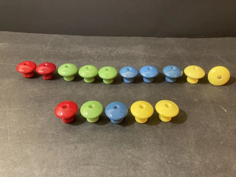 Lot of 15 Vtg Amerock Porcelain Blue Green Red Yellow Drawer Pulls Cabinet Knobs Cover