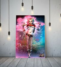 HARLEY QUINN 3-FRAMED CANVAS WALL ART SUPERHERO PICTURE PAPER PRINT- DC PINK