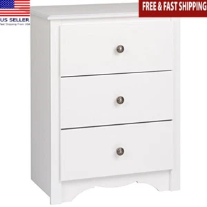 Tall Nightstand 3 Drawer Bedside Table Smooth Glides Sturdy Pine Wood Design New - Picture 1 of 6