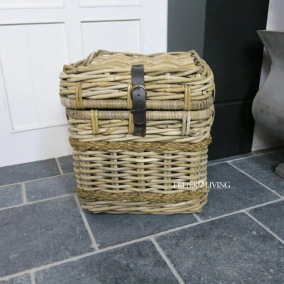Rattan Truhe Korb Aufbewahrungskorb Jute Rand Maritim Shabby Chic Deko Kissen - Bild 1 von 3