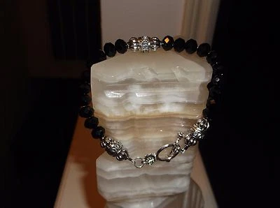 МУЖСКОЙ РУЧНОЙ РАБОТЫ 8 1/2 «8 ММ ЧЕРНЫЙ КРИСТАЛЛ БИСЕР БРАСЛЕТ - Изображение 1 из 4