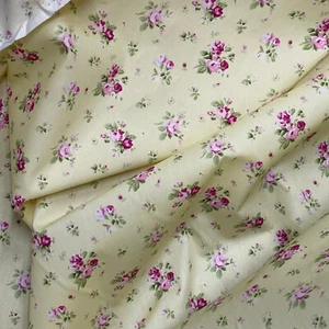 Vintage Roses Floral Flowers 100% Cotton Rose & Hubble Fabric Dress 45" YELLOW - Picture 1 of 4
