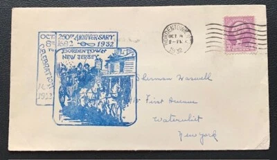 1932 BORDENTOWN NEW JERSEY 250TH ANNIVERSARY CATCHET USED VF - Image 1 of 2