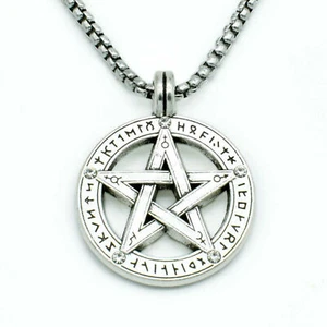 Collar Colgante Estrella Pentagrama Wicca Pagano Cadena Acero Inoxidable 24" - Imagen 1 de 5