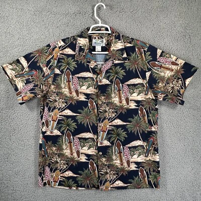 Camisa Rainbow Hawaii Inc Manga Corta Isla Negra Abotonada Talla L Tablas de Surf Foto 1 de 4