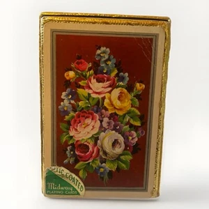 Vintage Midway Plastic Coated Playing Cards Flowers Floral - Picture 1 of 2